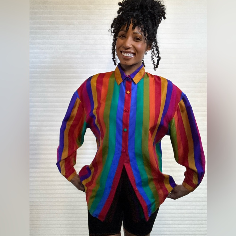 Vintage The Limited 100% Silk Blouse – Rainbow Stripes - Picture 2 of 14